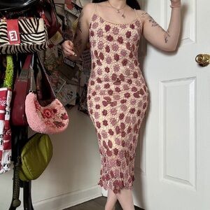 VINTAGE CROCHET FLORAL MAXI DRESS SMALL